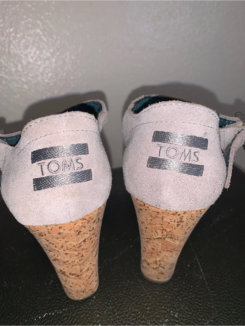TOMS Women's Pale Pink and Light Gray Strappy Wedge Sandals